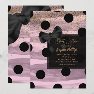 Rosa Schwarz & Goldene Polka Punkte Schicke Schlei Einladung