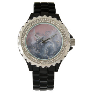 Rosa Schwarz Grau dekorativer Wasserfarbenmarmor Armbanduhr