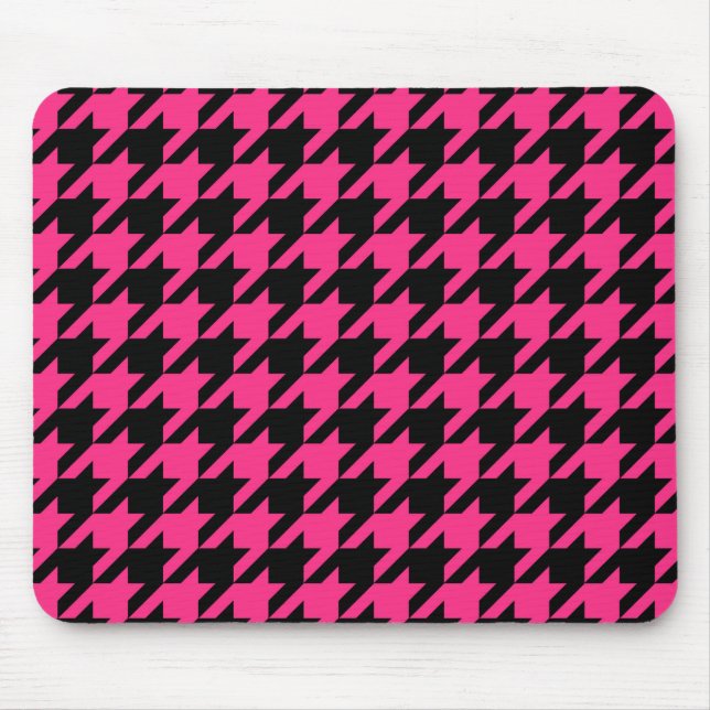 Rosa Schwarz Houndstooth Karo  Mousepad (Vorne)