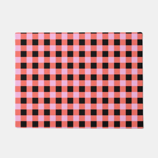 Rosa-schwarz kariertes Gingham-Muster Fußmatte (Vorderseite)
