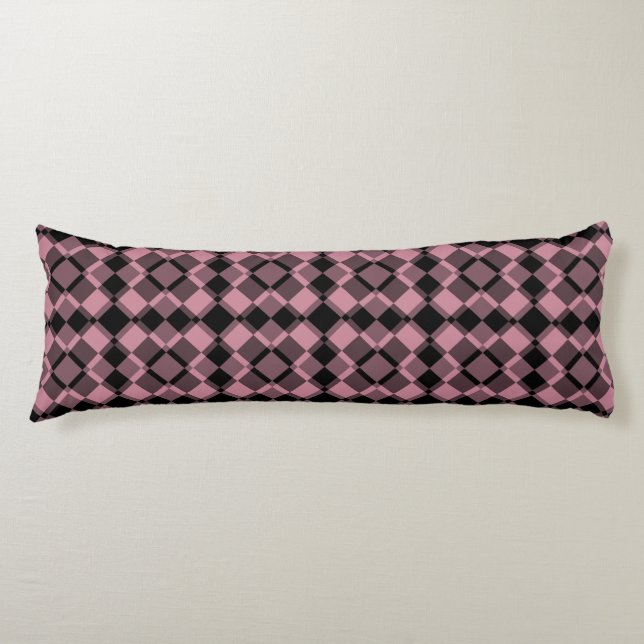 Rosa Schwarz Karo Argyle-Muster Seitenschläferkissen (Vorderseite)