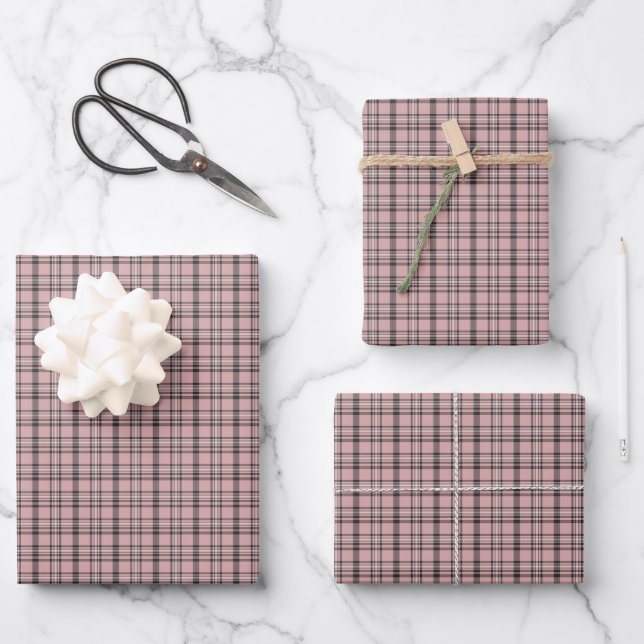 Rosa Schwarz Karo Klassisches Muster Geschenkpapier Set (Vorderseite)