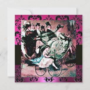 ROSA, SCHWARZ, LILA DAMAST-MONOGRAMM, weiß, fuchsi Einladung