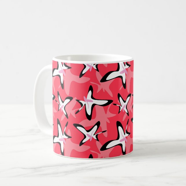 Rosa Schwarz Moderne abstrakte Blume Kaffeetasse (Vorderseite Links)