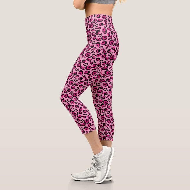 Rosa Schwarz Moderne Tierhaut-Design Capri Leggings (Links)