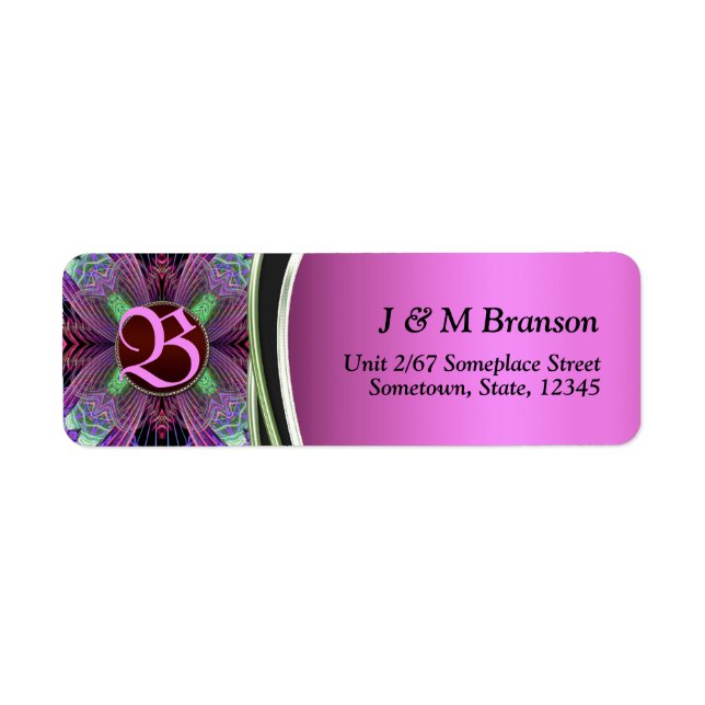 Rosa Schwarz Monogram Fraktal Art Address Label (Vorne)