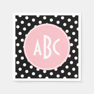 Rosa Schwarz-Polka-Dot-Monogramm Serviette