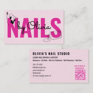 Rosa Schwarz Qr-Code Line-Art Nagelstudio Visitenkarte