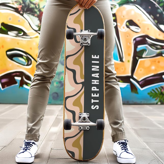 Rosa Schwarz Retro Modernes Abstraktes Marmorschla Skateboard (Von Creator hochgeladen)