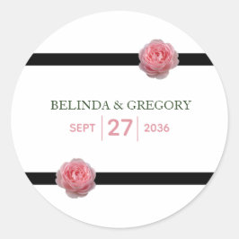 Rosa-Schwarz-Ribbon-Hochzeit Runder Aufkleber