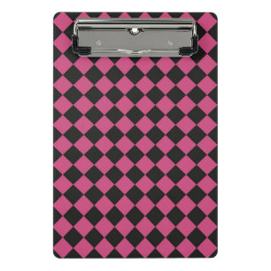 Rosa Schwarz Schachbrett Diamantmuster Mini Klemmbrett