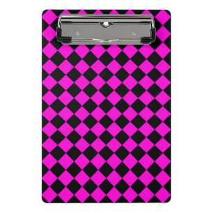 Rosa Schwarz Schachbrett Diamantmuster Mini Klemmbrett
