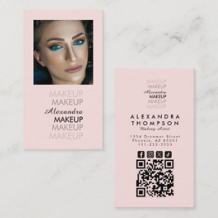 Rosa Schwarz Schrift Foto Qr Code Make-up  Visitenkarte