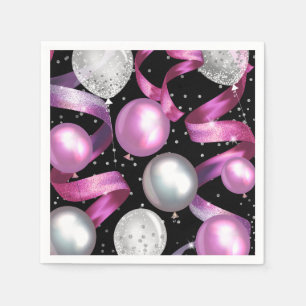Rosa Schwarz Silber Glitter Sweet 16 Geburtstagsfe Serviette