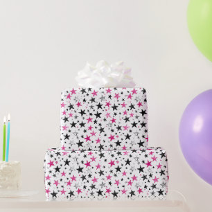 Rosa Schwarz Silber Sterne Geburtstag Geschenkpapier