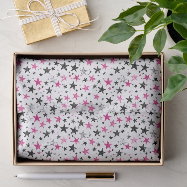 Rosa Schwarz Silber Sterne Geburtstag Seidenpapier (Geschenk)