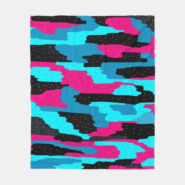 Rosa, Schwarz und Blau Abstrakt Fleecedecke (Vorderseite)
