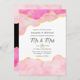 Rosa-, Schwarz- und Gold-Agate-Hochzeit Einladung