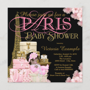 Rosa Schwarz und Gold Pariser Ethnic Girl Baby Dus Einladung
