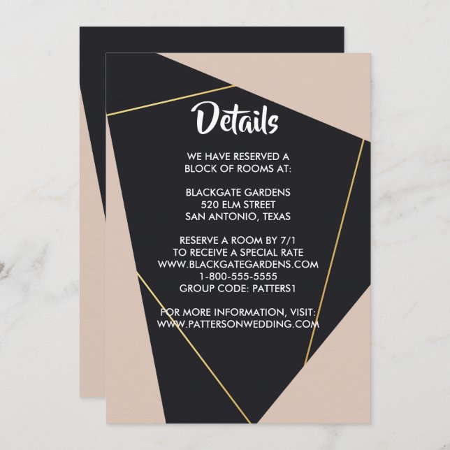 rosa, schwarz und goldfarbene geometrische Einschl Einladung (Vorne/Hinten)