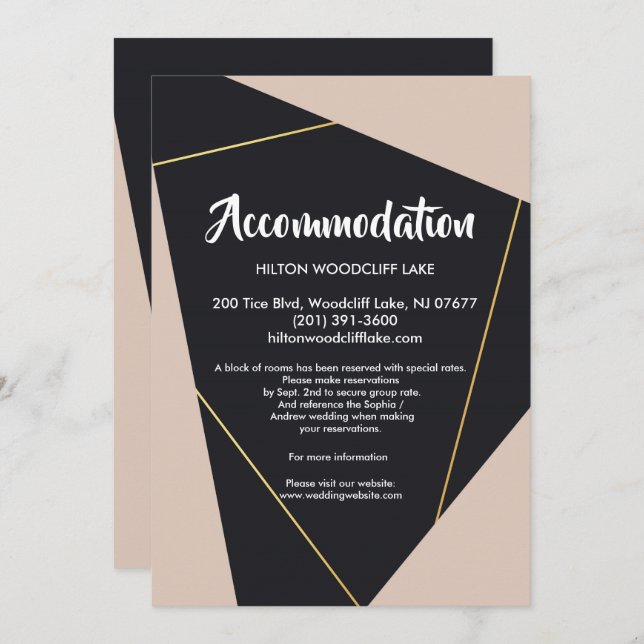 Rosa, schwarz und goldfarbene geometrische Unterbr Einladung (Vorne/Hinten)