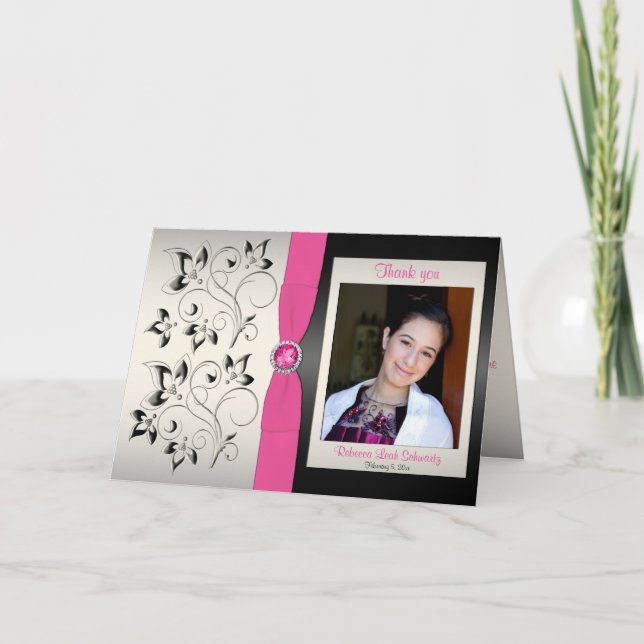 Rosa, Schwarz und Silber Danke, dass Sie die Karte (Vorderseite)
