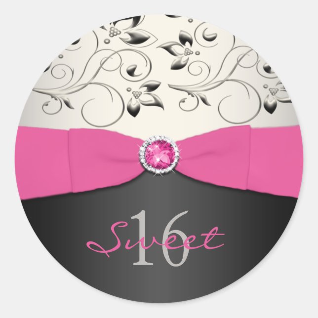 Rosa, Schwarz und Silver 16 . Geburtstag Sticker (Vorderseite)