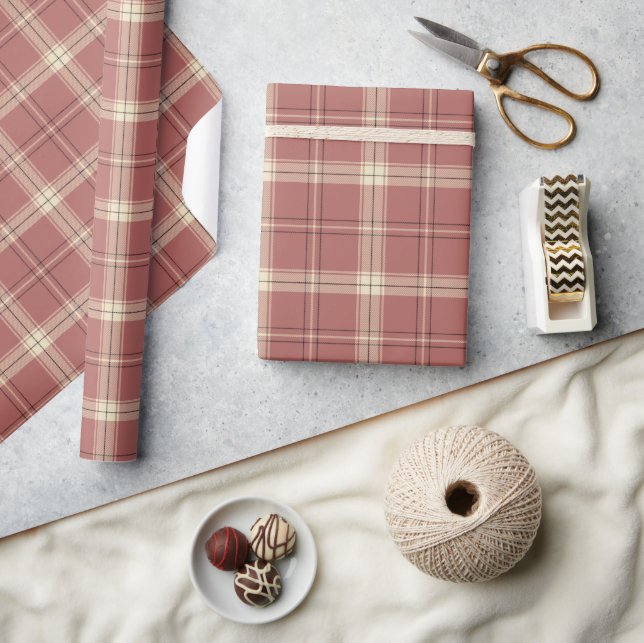 Rosa, Schwarz und Tan Kariert Geschenkpapier (Kunsthandwerk)