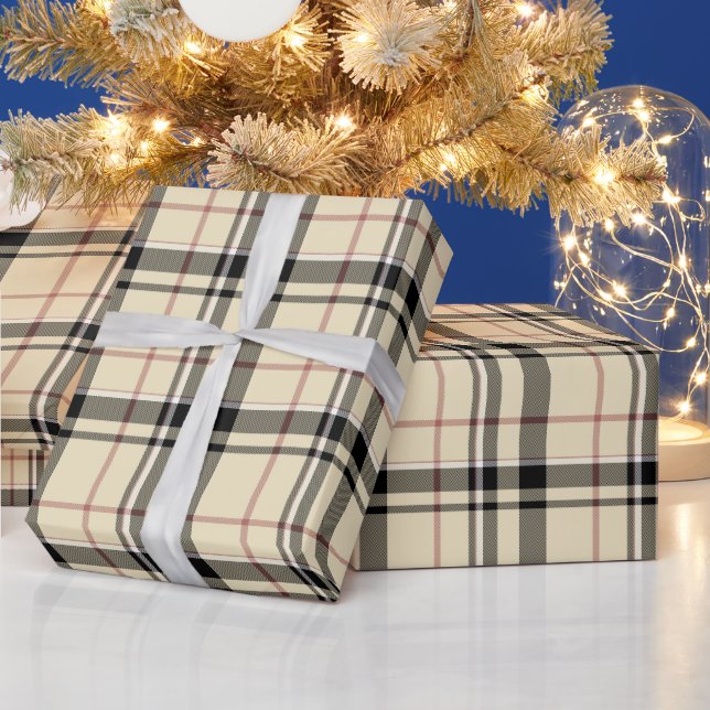 Rosa, Schwarz und Tan Kariert Geschenkpapier (Feiertage)