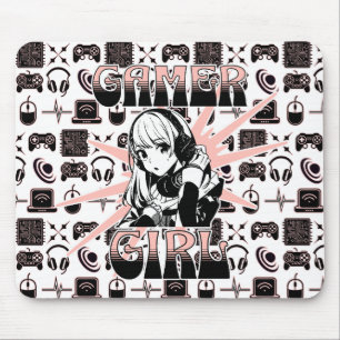 Rosa, Schwarz und Weiß-Gamer-Girl Mousepad