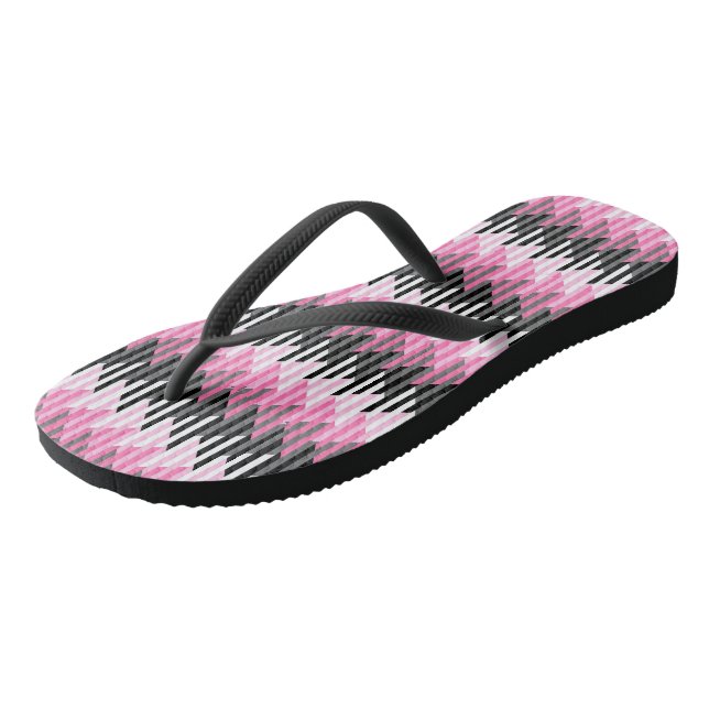 Rosa Schwarz und Weiß Geometrie Flip Flops (Schrägansicht)