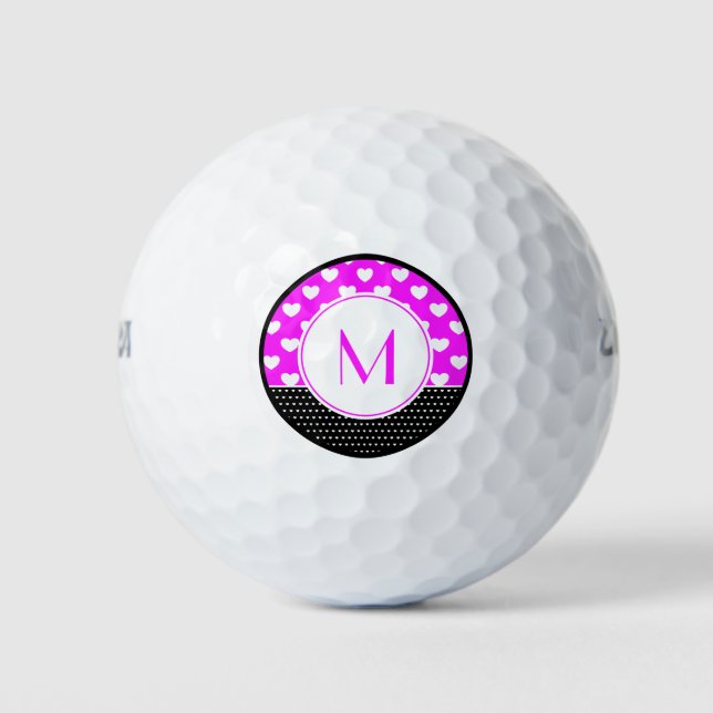 Rosa, Schwarz und Weiß-Monogramm Golfball (Vorderseite)