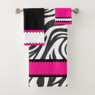 Rosa, Schwarz und Zebra-Set Badhandtuch Set