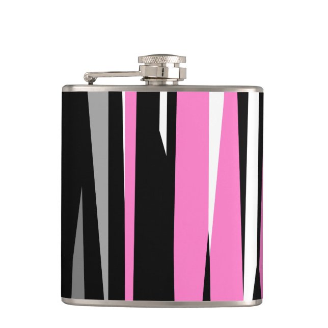 Rosa Schwarz/Weiß Abstrakt Flachmann (Vorderseite)