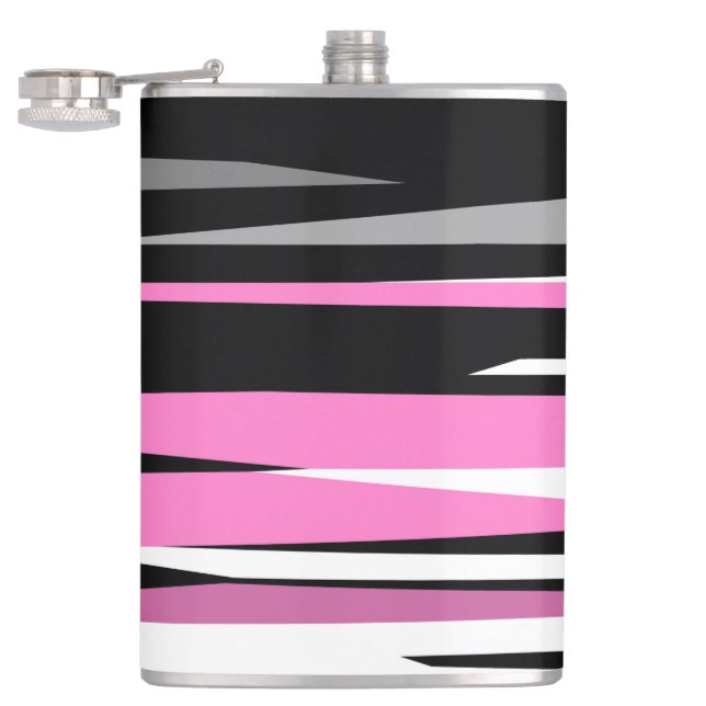 Rosa Schwarz/Weiß Abstrakt Flachmann (Geöffnet)