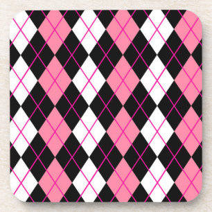 Rosa Schwarz Weiß Argyle Diamant Design  Getränkeuntersetzer