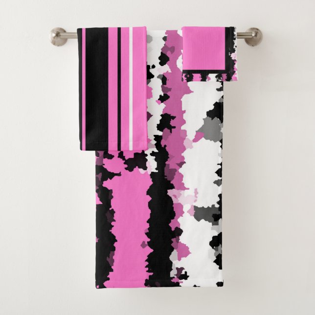 Rosa Schwarz-Weiß Badhandtuch Set (Insitu)