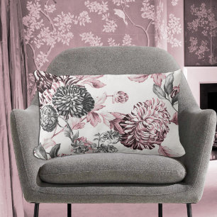 Rosa Schwarz-Weiß-Botanische Toile Lendenkissen