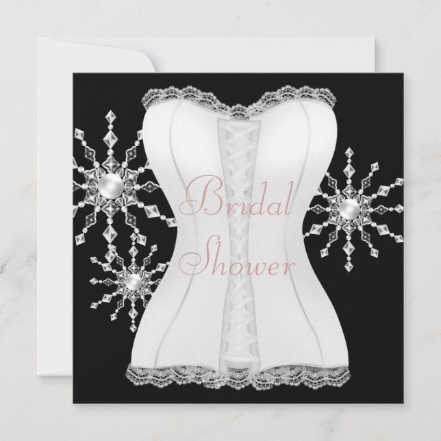 Rosa Schwarz-weiß Corset Snowflakes Brautparty Einladung (Vorderseite)
