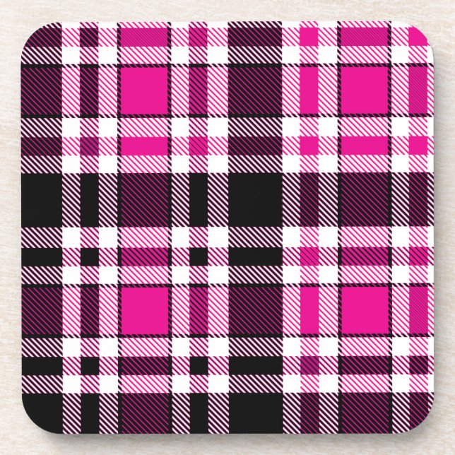 Rosa Schwarz Weiß Flanell Karomuster Design  Getränkeuntersetzer (Vorderseite)