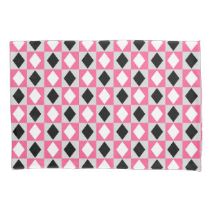 Rosa Schwarz Weiß Geometrischer Rhombus Diamant Kissenbezug