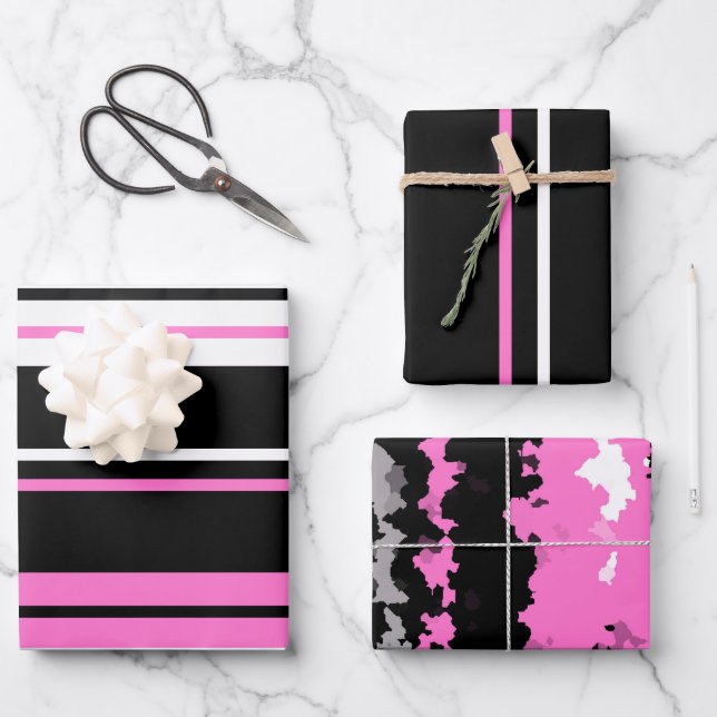 Rosa Schwarz-Weiß Geschenkpapier Set (Vorderseite)