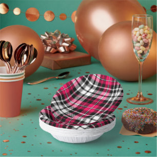 Rosa Schwarz Weiß Kariert Tartan Pappteller