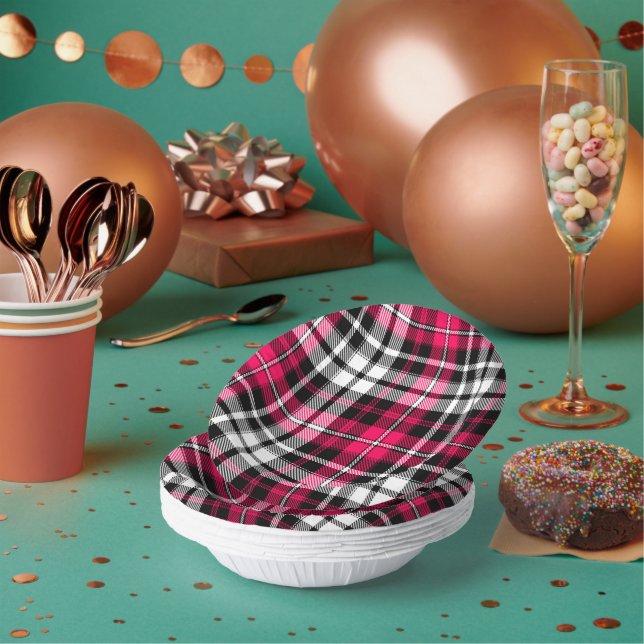 Rosa Schwarz Weiß Kariert Tartan  Pappteller (Multi)