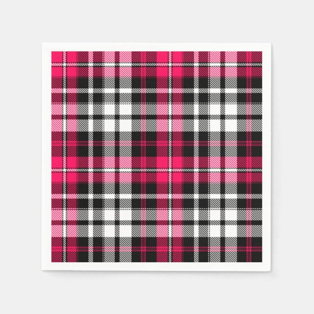 Rosa Schwarz Weiß Kariert Tartan  Serviette (Vorderseite)