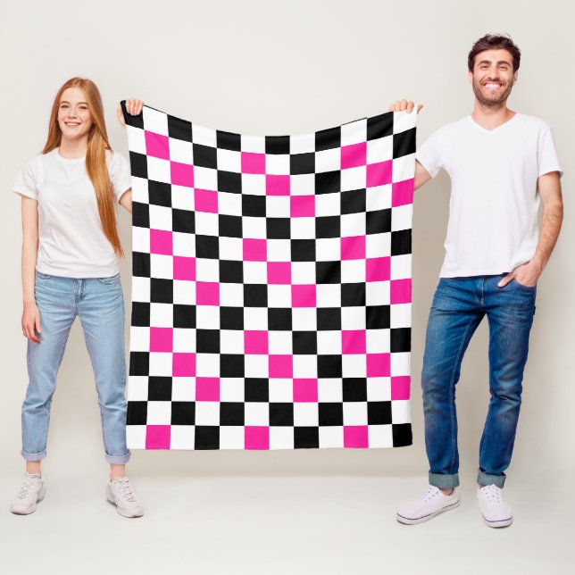 Rosa Schwarz Weiß kariertes Musterdesign  Fleecedecke (Beispiel)