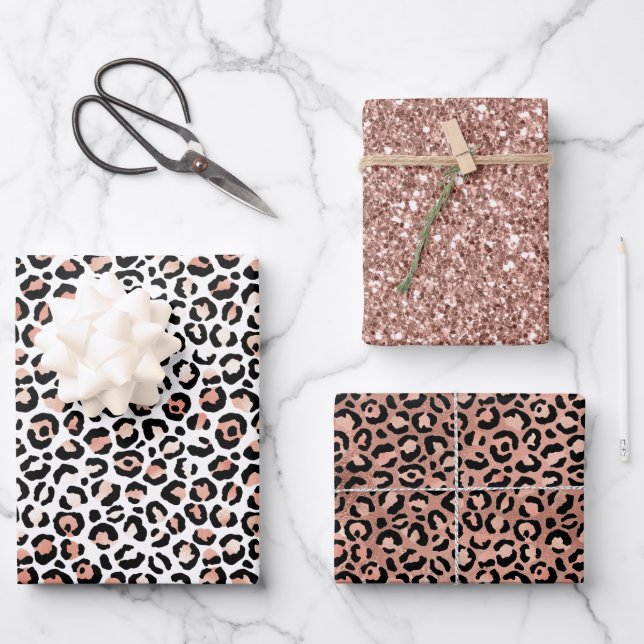 Rosa Schwarz-weiß Leopard Geschenkpapier Set (Vorderseite)