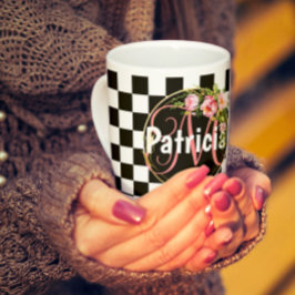 rosa Schwarz-Weiß-Schachtel-Monogramm Kaffeetasse