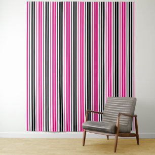 Rosa Schwarz Weiß Streifen Muster Design  Wandteppich