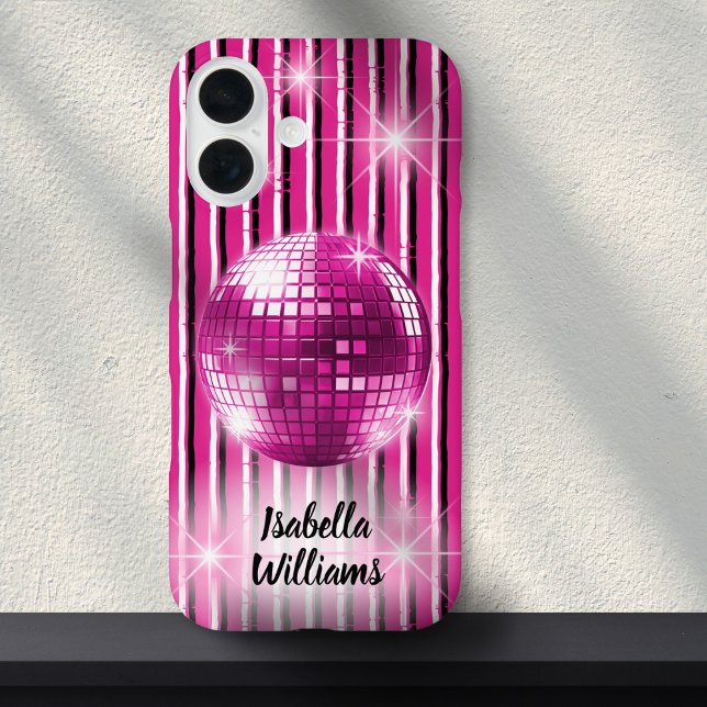 Rosa Schwarz-weiß Strip Disco Ball Sparkone Case-Mate iPhone Hülle (Von Creator hochgeladen)